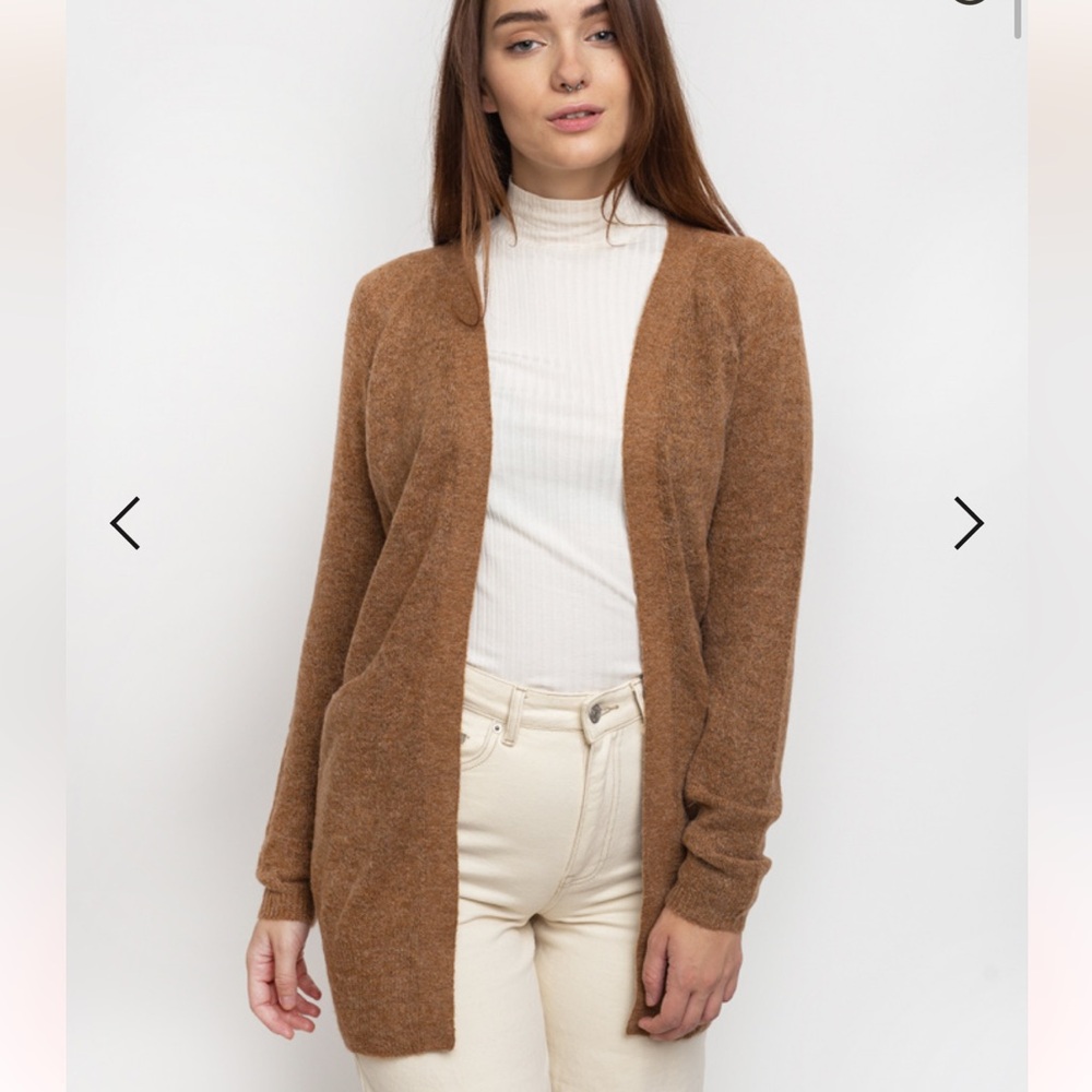 Ichi Long Cardigan Brown NEW Size Medium Open Front Pockets Eco Recycled
